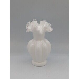 FENTON MILK GLASS SILVER CREST MELON RIBBED VASE